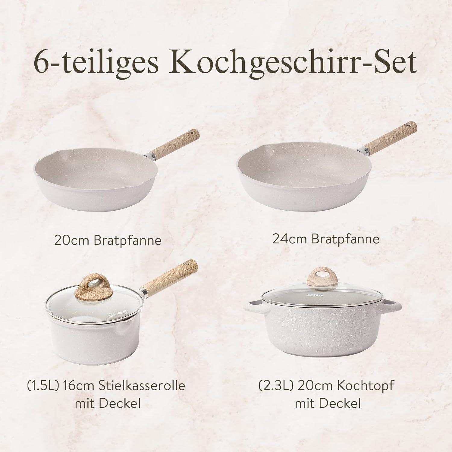CAROTE Topfsets Pfannenset 6-Teilig Antihaft Induktion