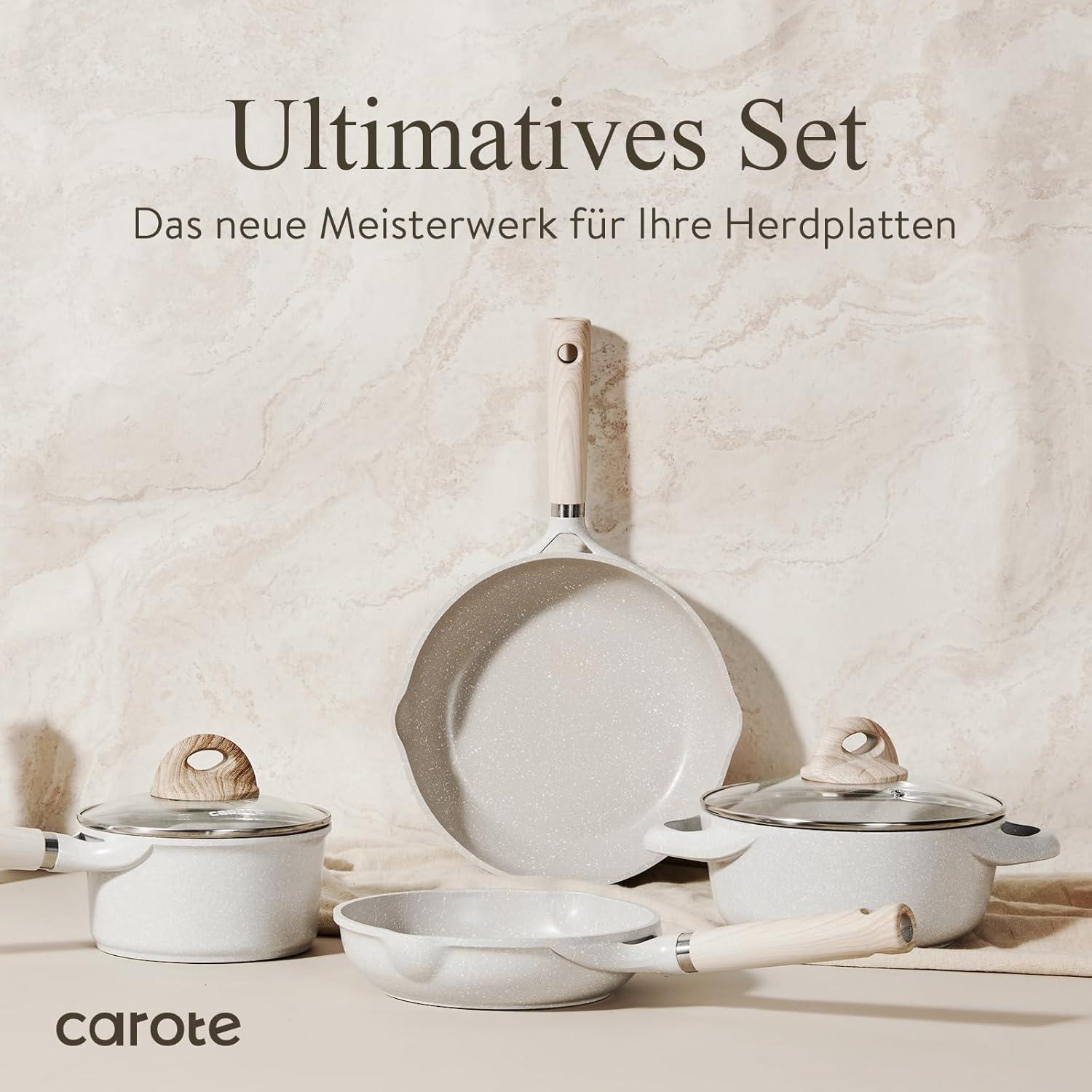 CAROTE 6-teiliges Topf- und Pfannenset, Pfannen 24/20cm, Stielkasserolle 1.5L