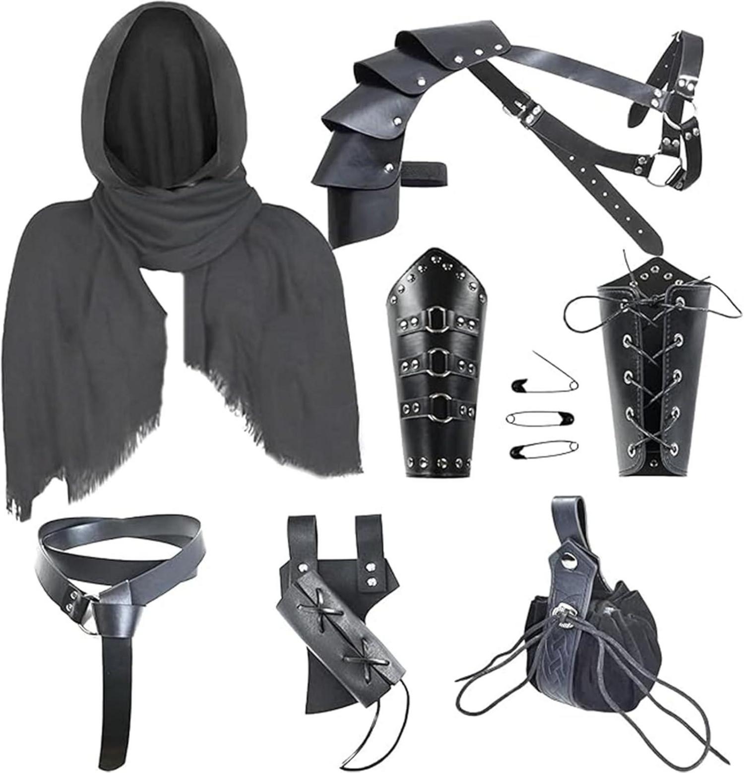 Renaissance Ritterkostüm Zubehör Set Halloween Schwarz