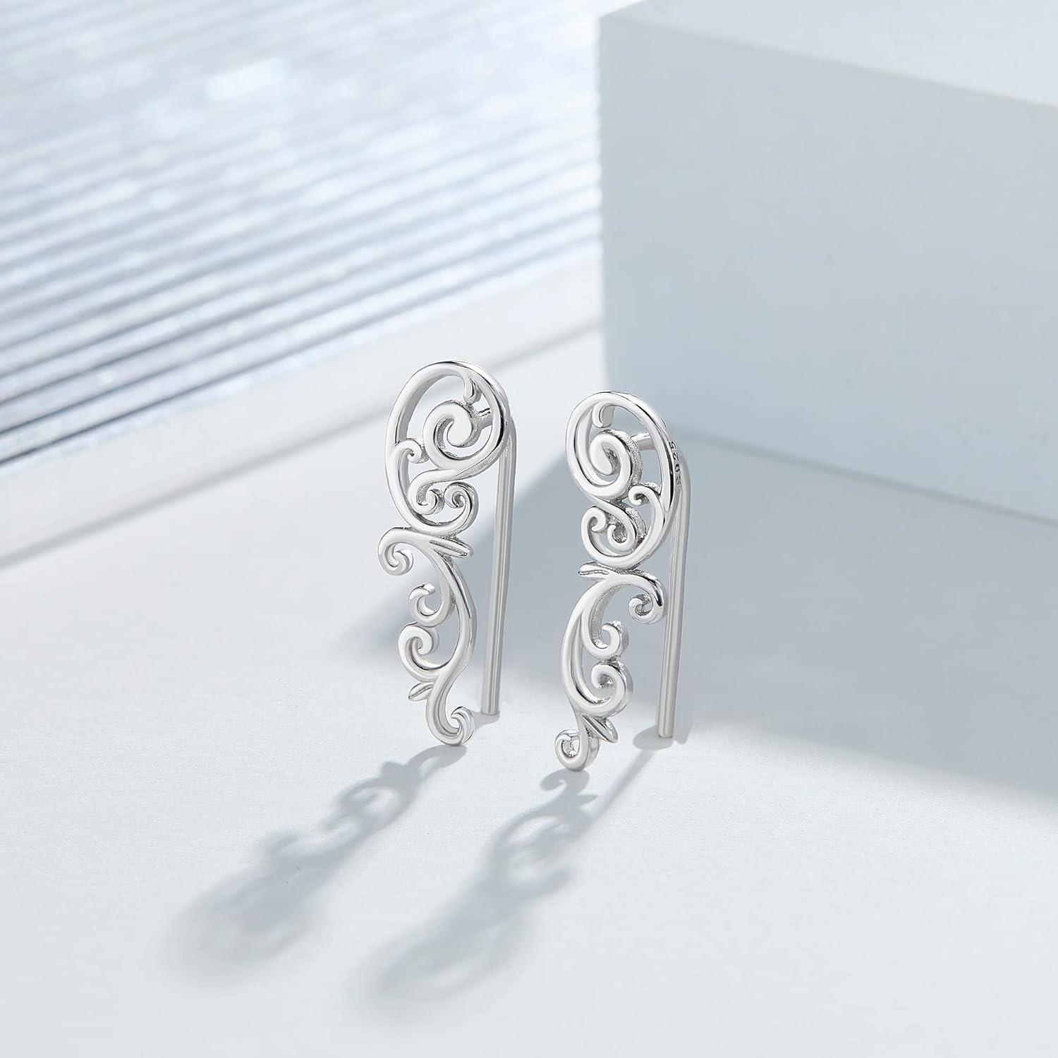 Filigrane Vintage Kletterohrringe Sterlingsilber Blattkriecher Mädchen