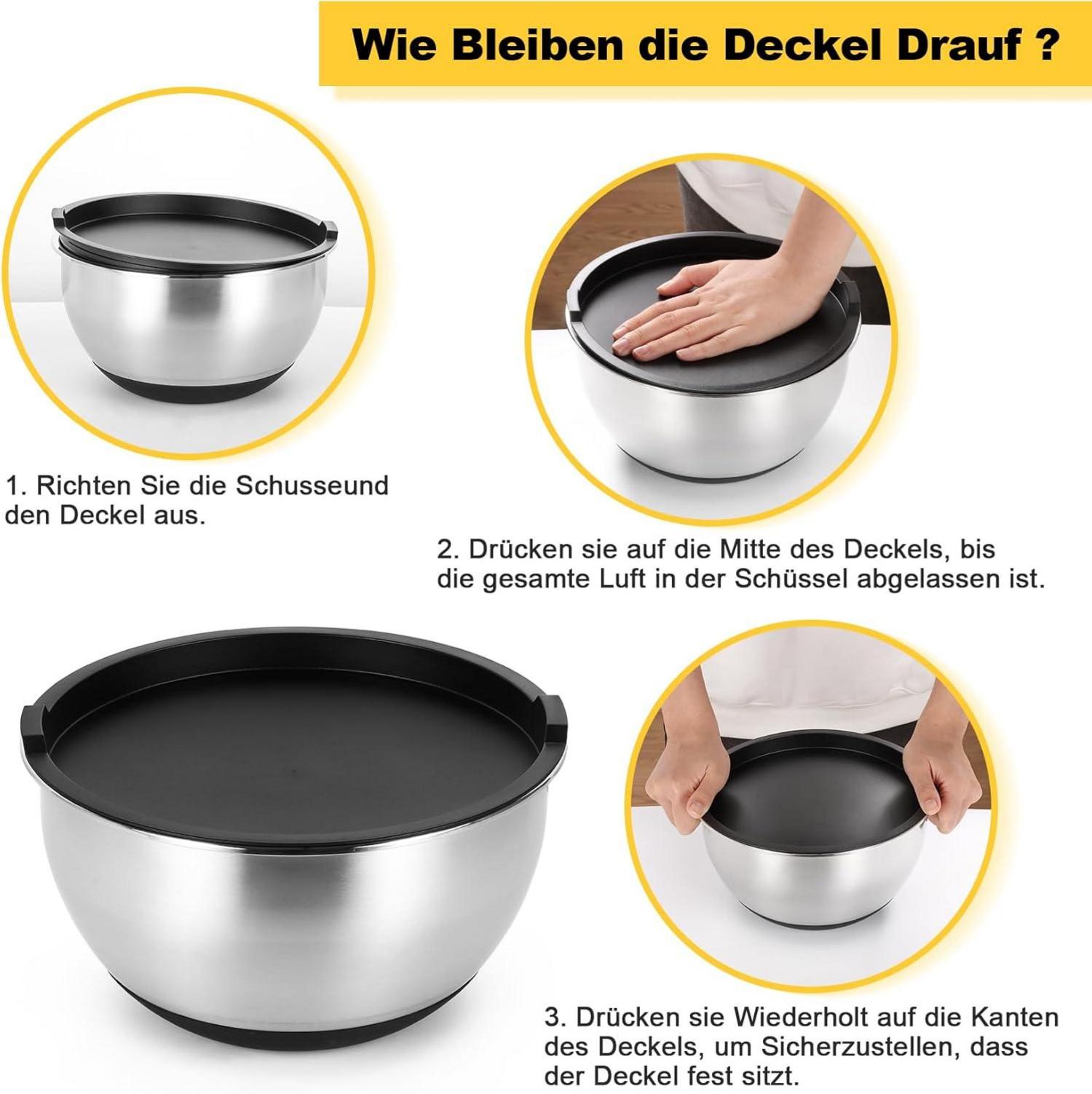 Bastwe Edelstahl Schüssel Set 4-teilig mit Deckel Reibenaufsätzen QT