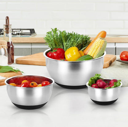 Edelstahl Schüssel Set, Salatschüssel mit Deckel, 3 Reibenaufsätzen, Rührschüssel Set
