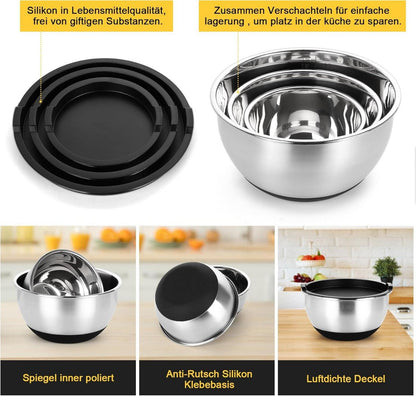 Edelstahl Schüssel Set 7-teilig mit Deckel & Reibenaufsätzen