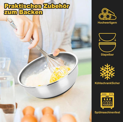 Edelstahl Salatschüssel Set 7-teilig mit Deckel und Reibaufsätzen