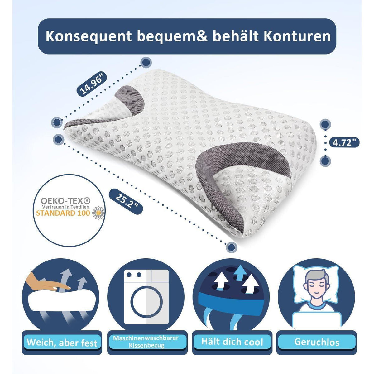 CPAP-Kissen für Seitenschläfer mit Nackenstütze, Memory Foam