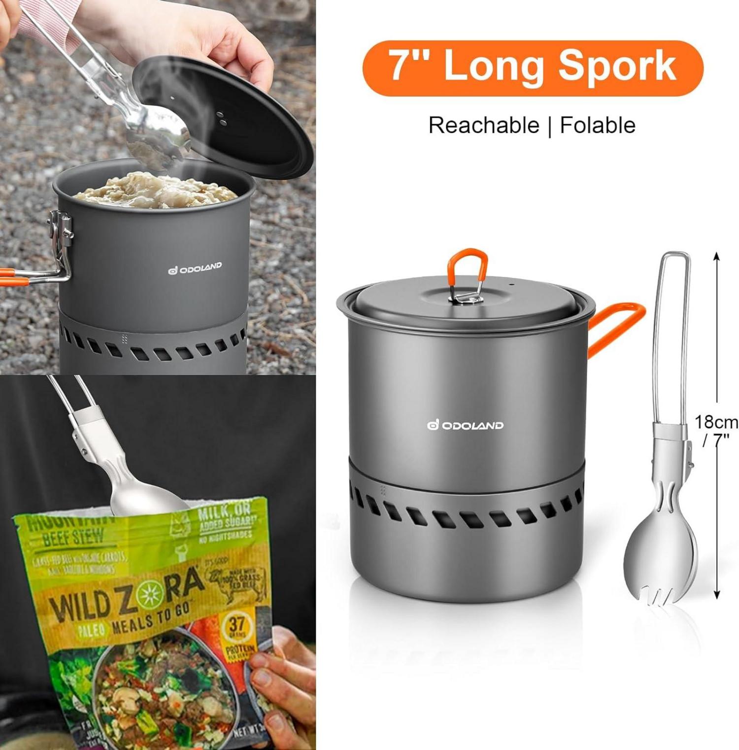 Odoland Camping Geschirr Set mit Brenner und Herd, Faltbares Aluminium Kochgeschirr