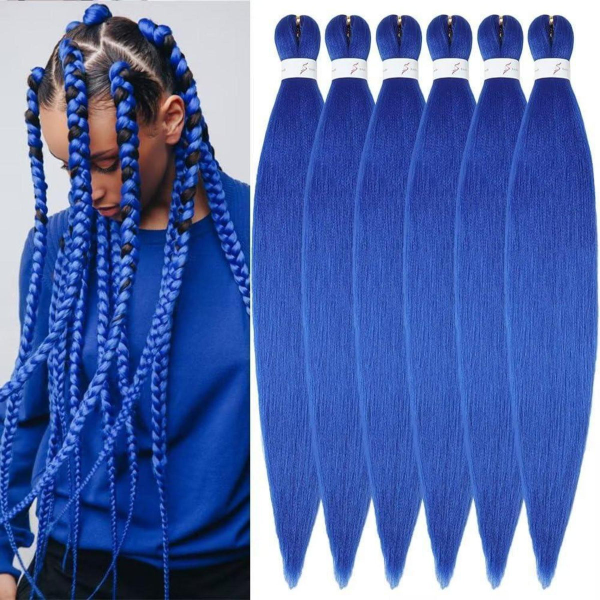 Vorgestreckte Zöpfe Kunsthaar 20 Zoll Blau - 6er Pack
