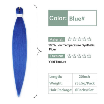 Vorgestreckte Zöpfe Kunsthaar 20 Zoll Blau - 6er Pack