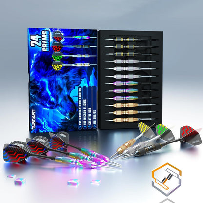 Turnart Dartpfeile Set Profi Steeldarts mit Metallspitze und Dart Case
