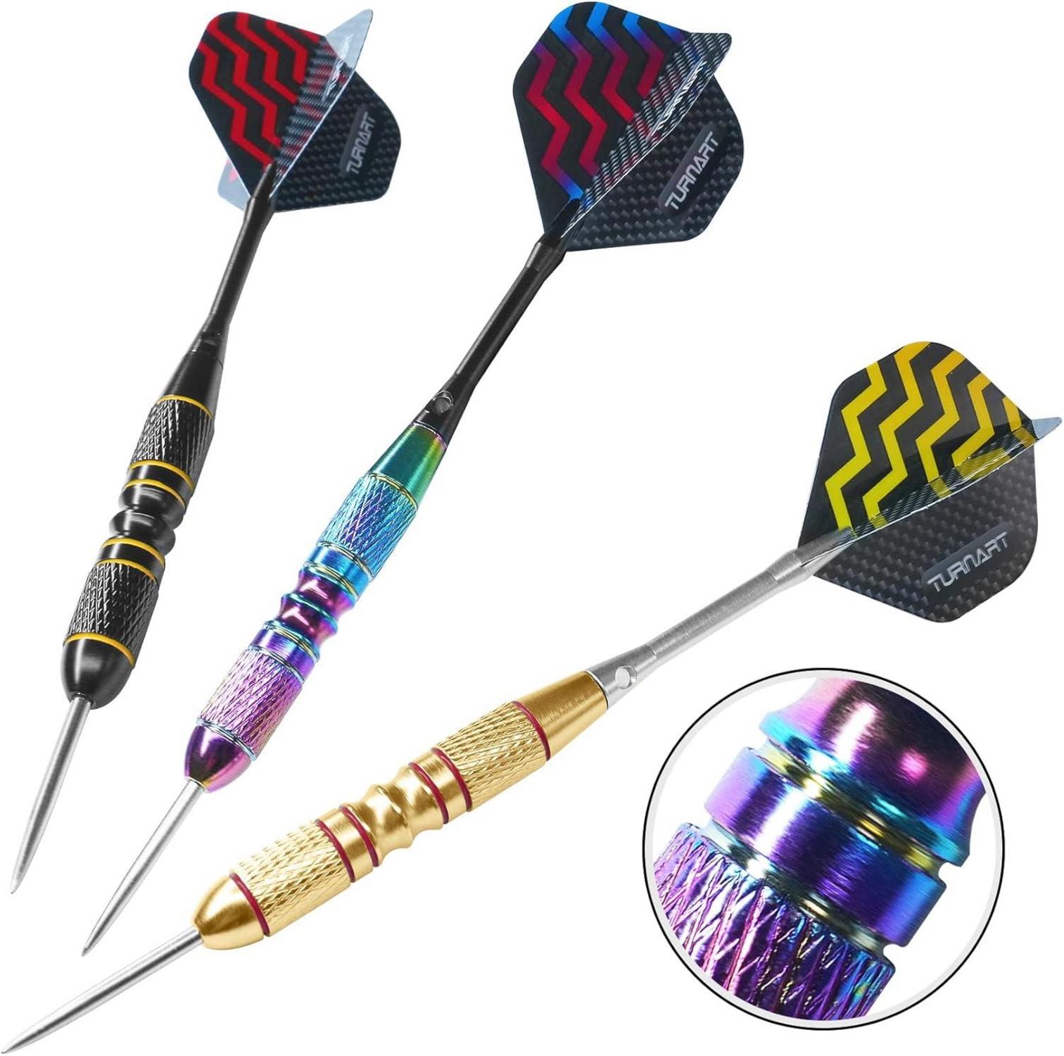12 Profi Steeldarts mit Schwarzer Box - Metallspitze & EVA Schaum