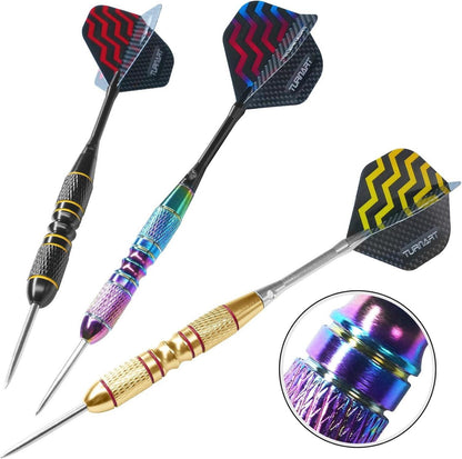12 Profi Steeldarts mit Schwarzer Box - Metallspitze & EVA Schaum