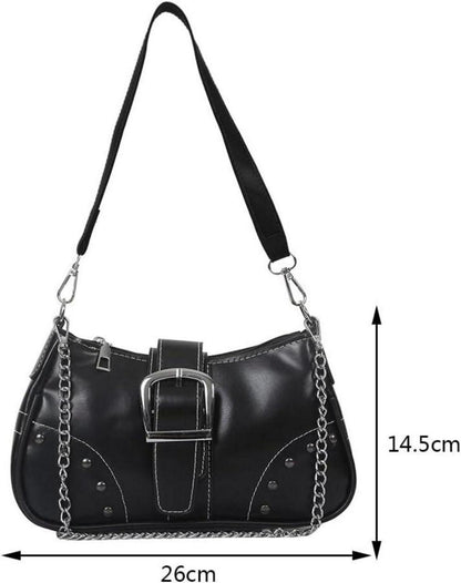 TIAASTAP Umhängetasche Damen Klein Handtasche Leder Schultertasche Vintage Y2k A-schwarz