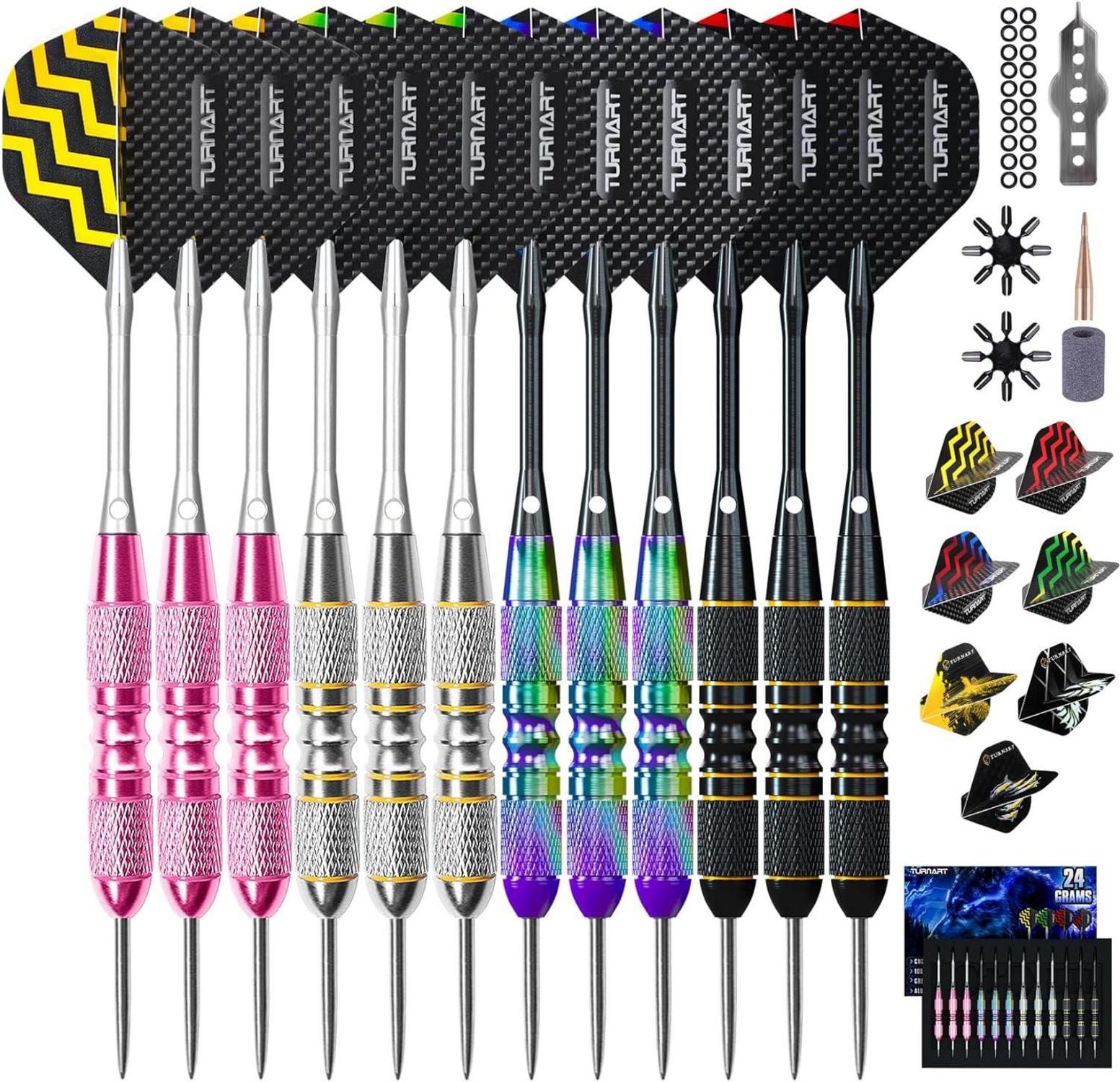Profi Steeldarts mit Metallspitze, 12 Stück & Dart Case, Turnart