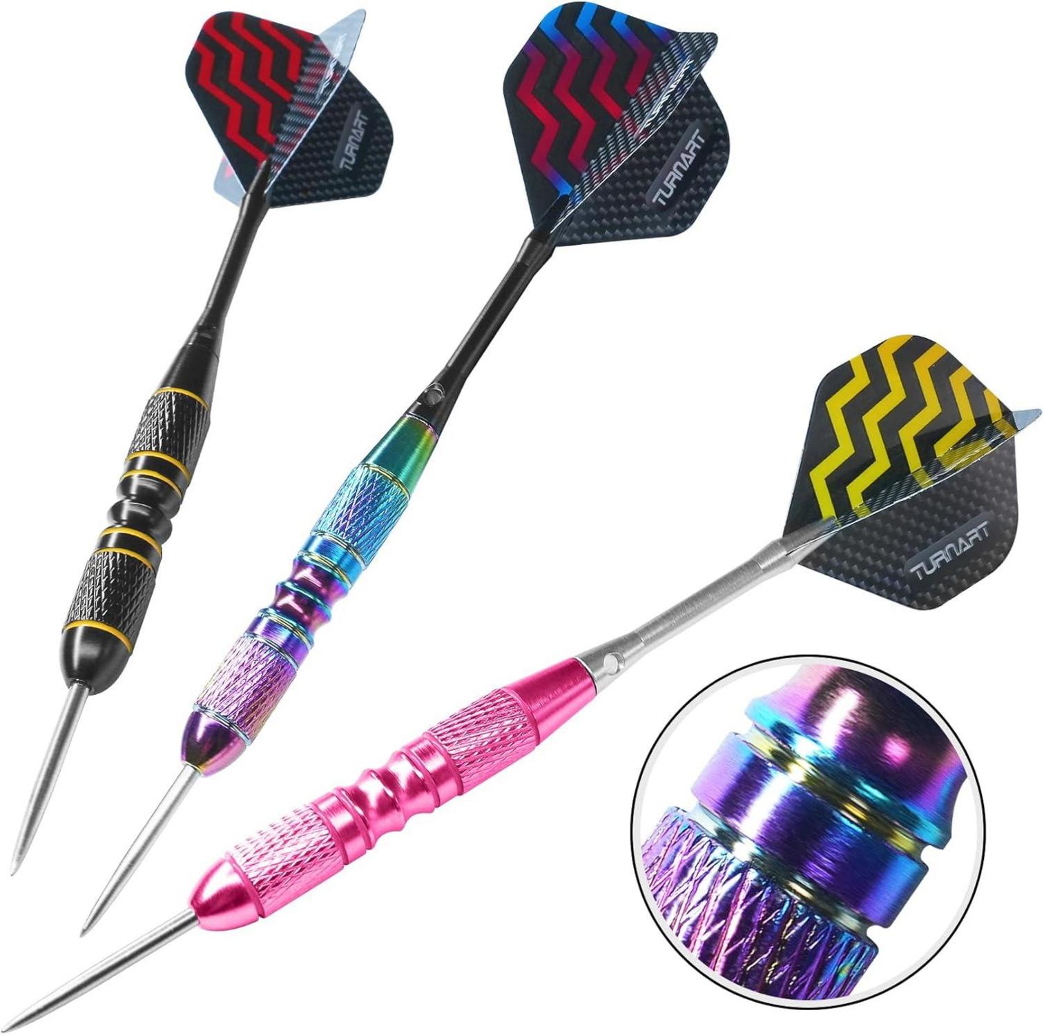 Turnart Dartpfeile 12 Stück Profi Steeldarts Metallspitze Dart Case in Rosa