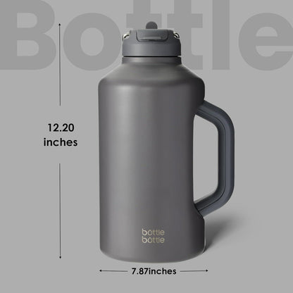 Isolierte Wasserflasche mit Strohhalm, Vakuum-Edelstahl, 1,8 l, Grau