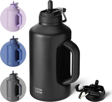 Isolierte Wasserflasche mit Strohhalm, doppeltem Deckel, 1,8 l