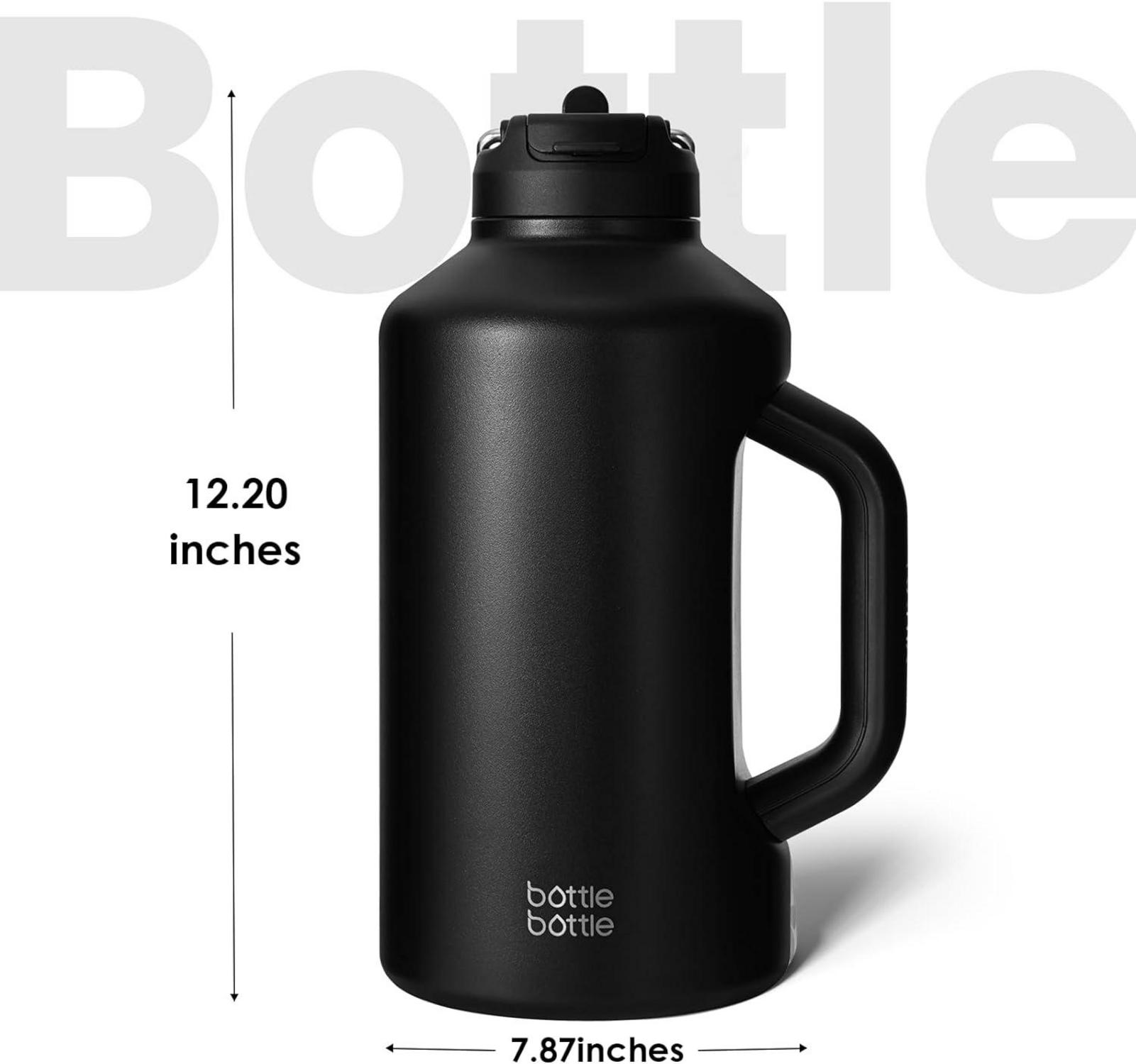 Isolierte Wasserflasche mit Strohhalm, doppeltem Deckel, 1,8