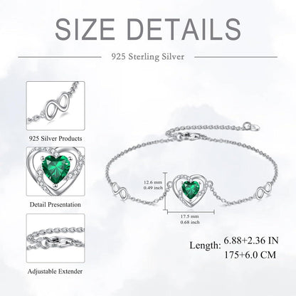 Smaragd Herz Armband mit Unendlichkeitszeichen für Damen