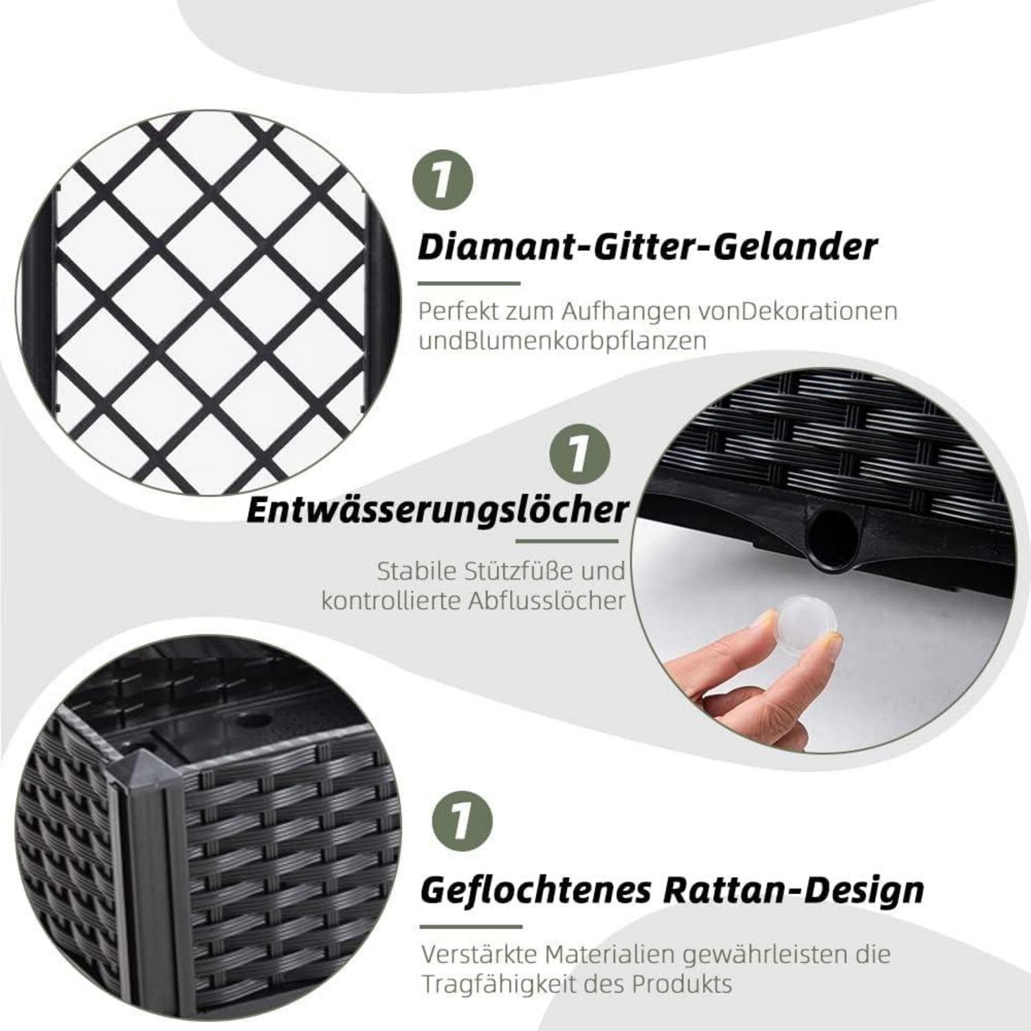 Pflanzkübel mit Rattan-Spalier und Selbstbewässerung, Schwarz