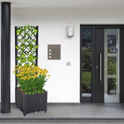 Mingone Pflanzkübel Spalier Rattan Selbstbewässerung Garten Schwarz 40x40x136cm