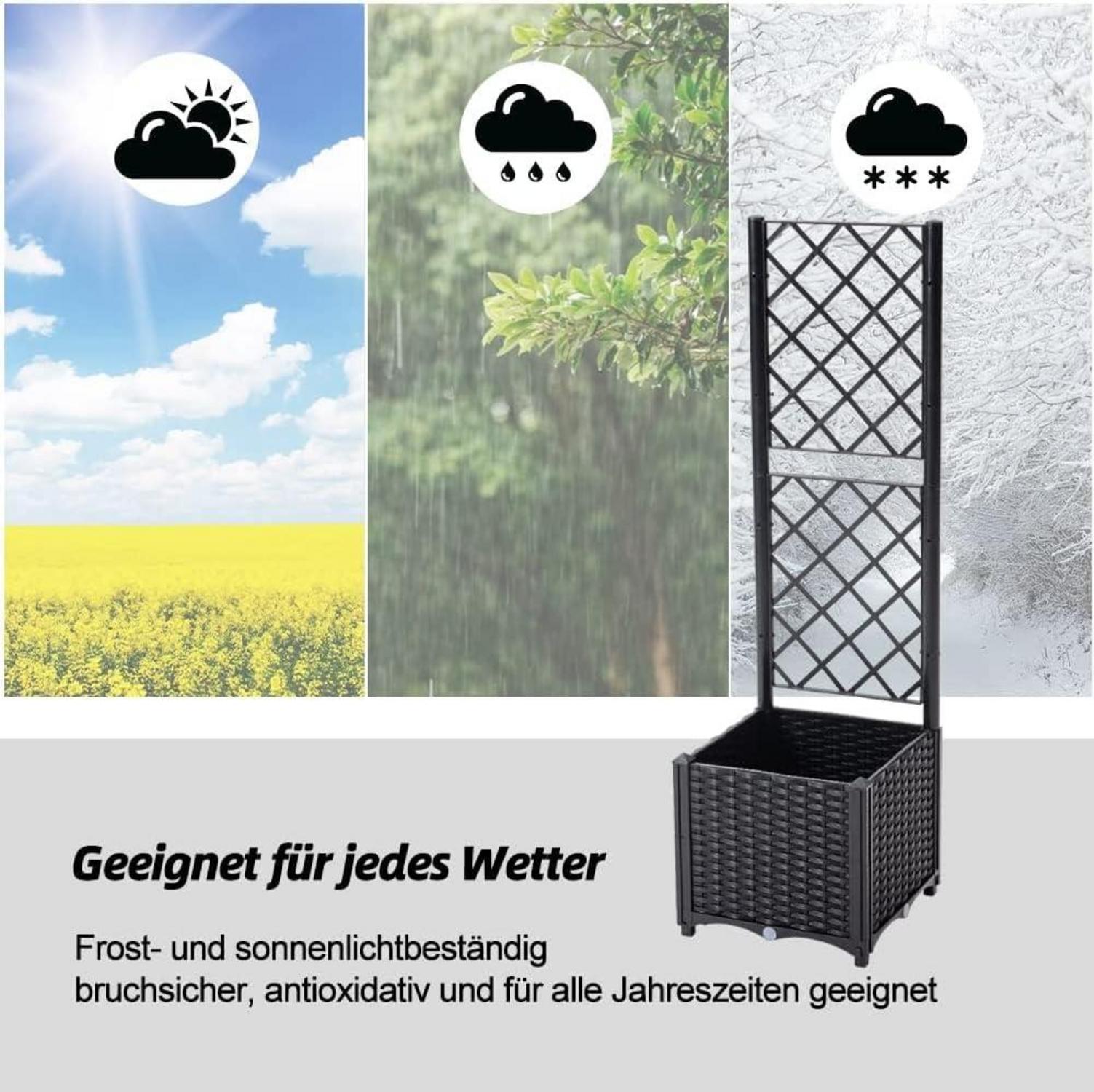 Pflanzkübel Spalier Rattan Selbstbewässerung Schwarz 40x40x136cm