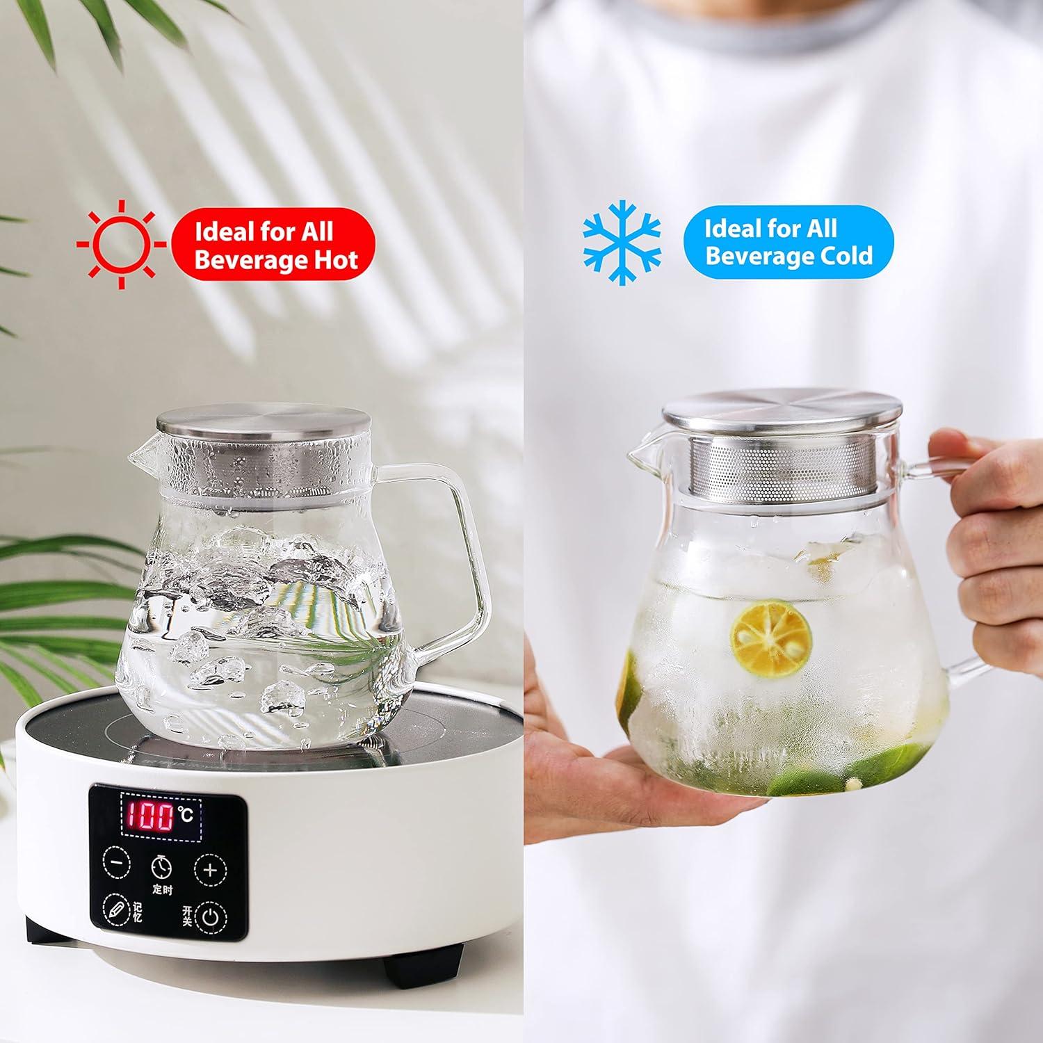 One-Touch Glas-Teekanne 600ml Edelstahl-Filterdeckel Herdfest