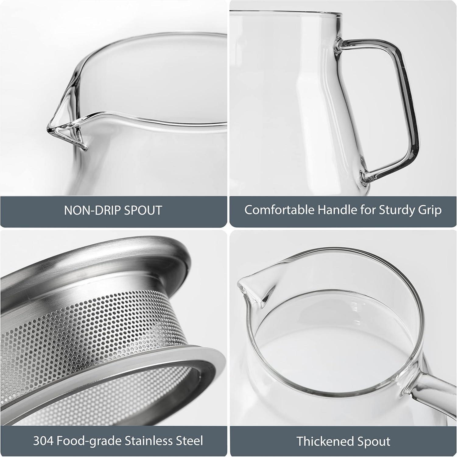 One-Touch-Glas-Teekanne 600ml Glas-Teekessel Edelstahl-Filterdeckel