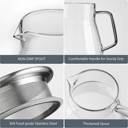 One-Touch-Glas-Teekanne 600ml Glas-Teekessel Edelstahl-Filterdeckel