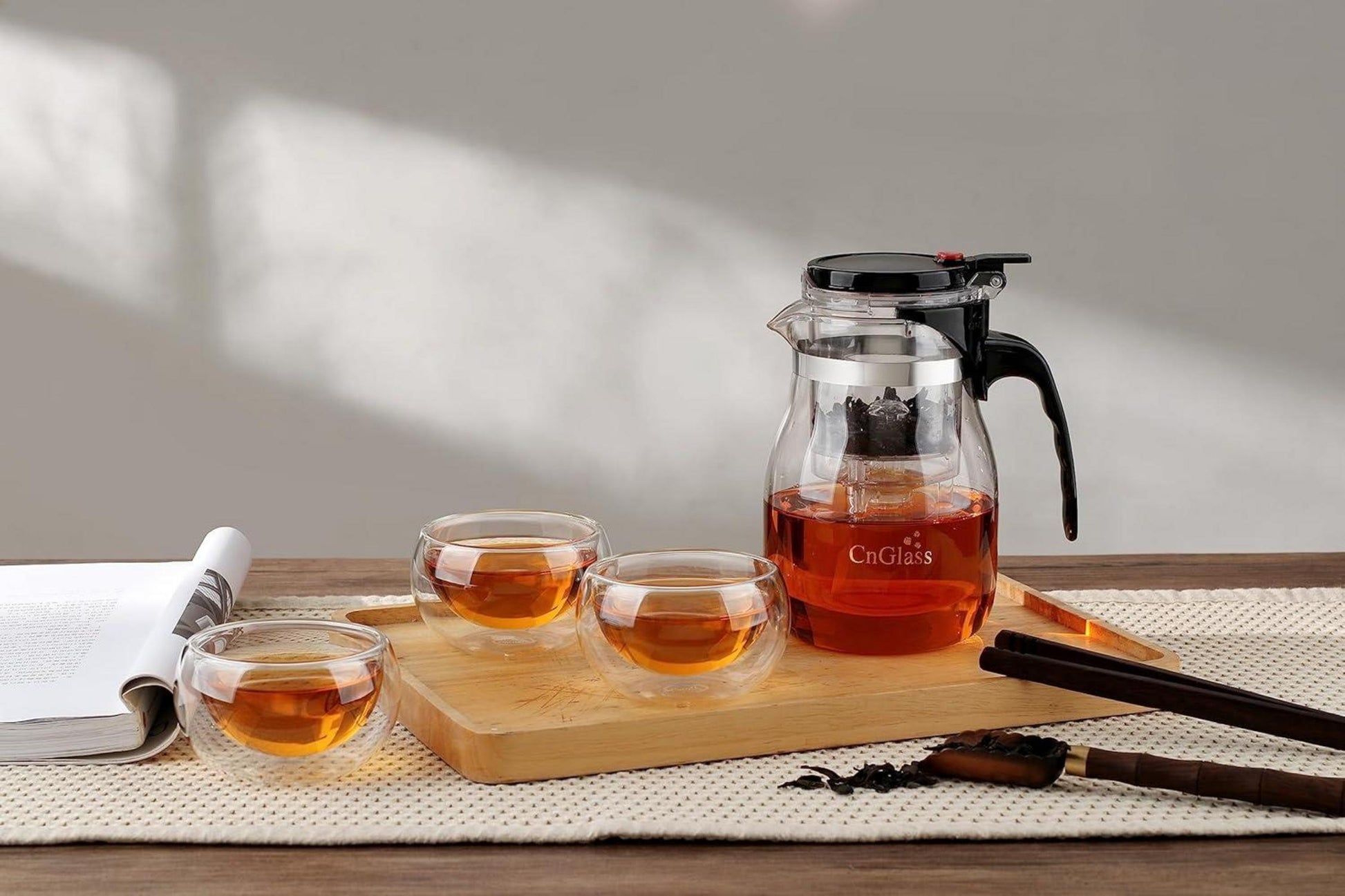 Glas Teekanne mit Sieb 750ml klarer Knopfdruck Filter Teesuppe Blatt