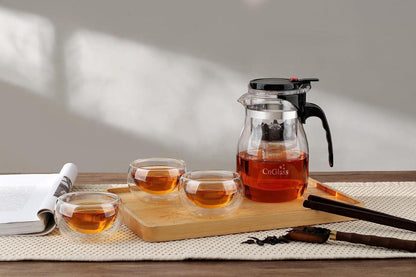 Glas Teekanne mit Sieb 750ml klarer Knopfdruck Filter Teesuppe Blatt