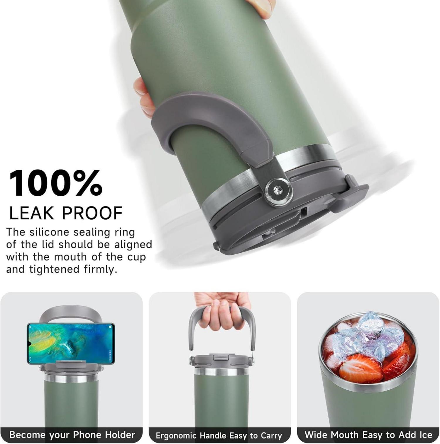 Riley Joy Thermobecher 900ml Isolierbecher mit Strohhalm Grün