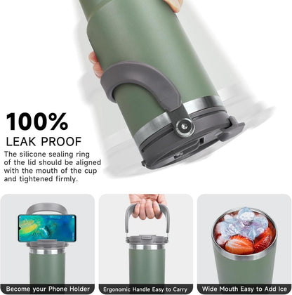Riley Joy Thermobecher 900ml Isolierbecher mit Strohhalm Grün