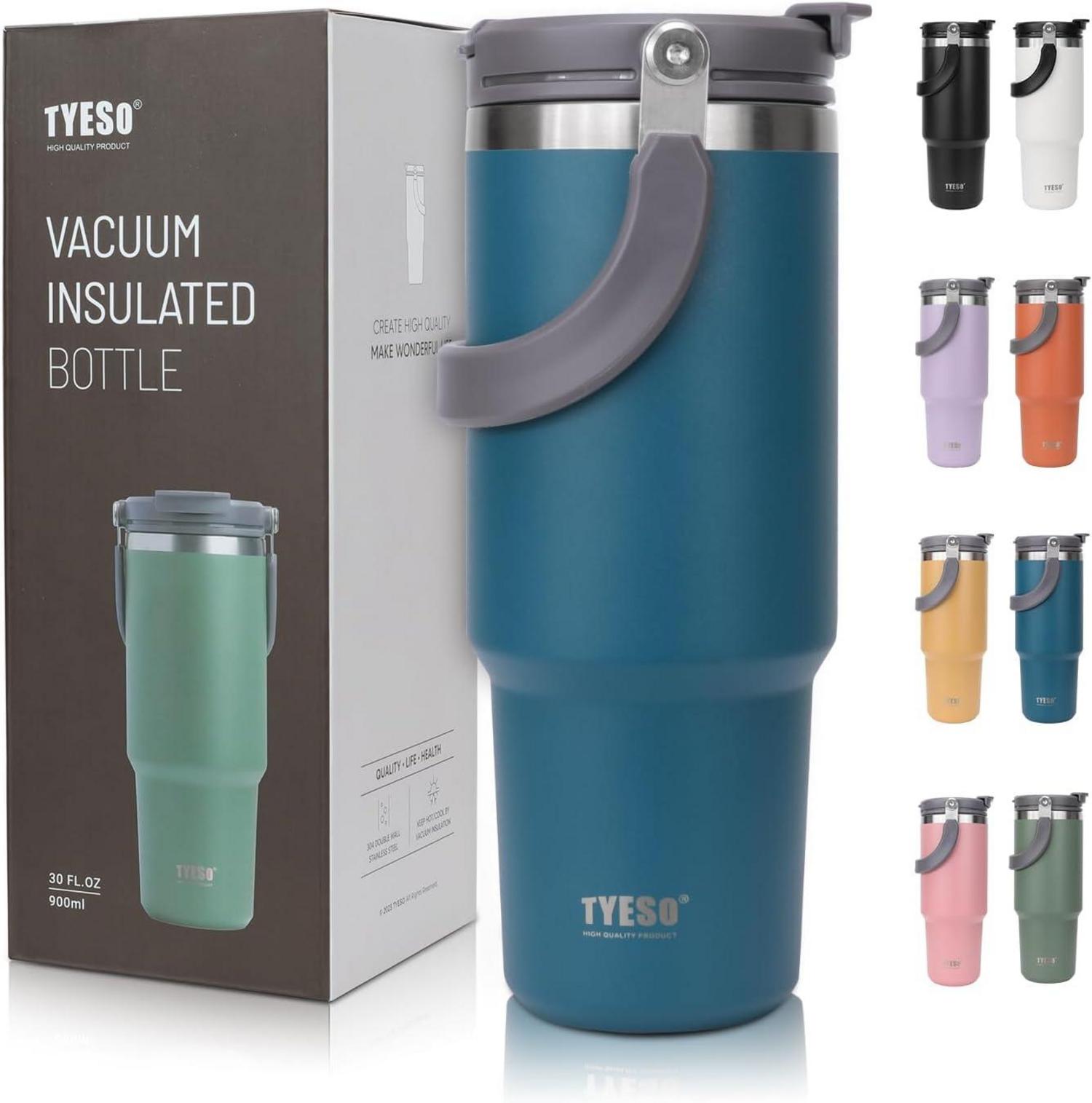 Thermobecher mit Strohhalm 900ml Edelstahl Blau