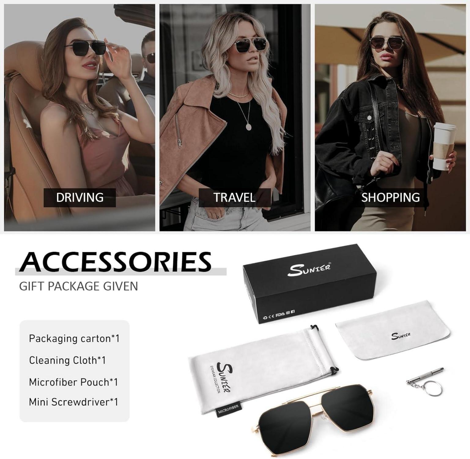 Damen Retro Sonnenbrille Polarisiert Groß Quadratisch Vintage UV400