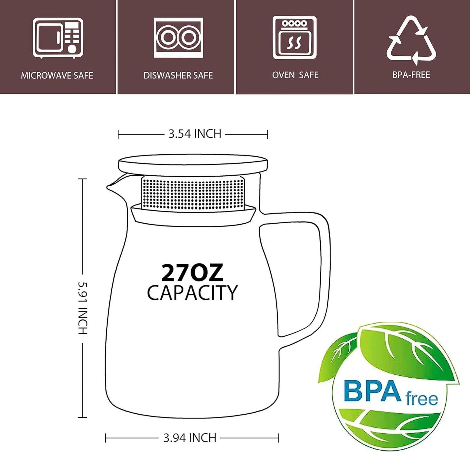 CNGLASS Glas-Teekanne mit Sieb, 800ml, Herdsicher, BPA-frei