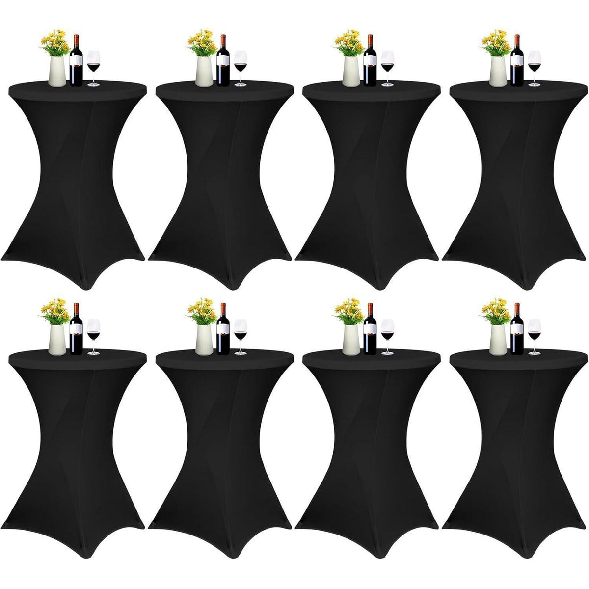 8er-Set Stretch Stehtisch Husse für Bistrotisch Ø 80-85 cm Schwarz