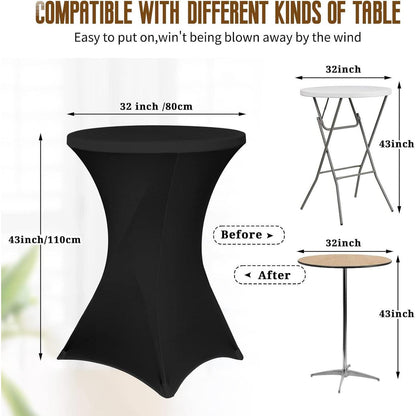 8er-Set Stretch Stehtisch Husse für Bistrotisch Ø 80-85 cm Schwarz