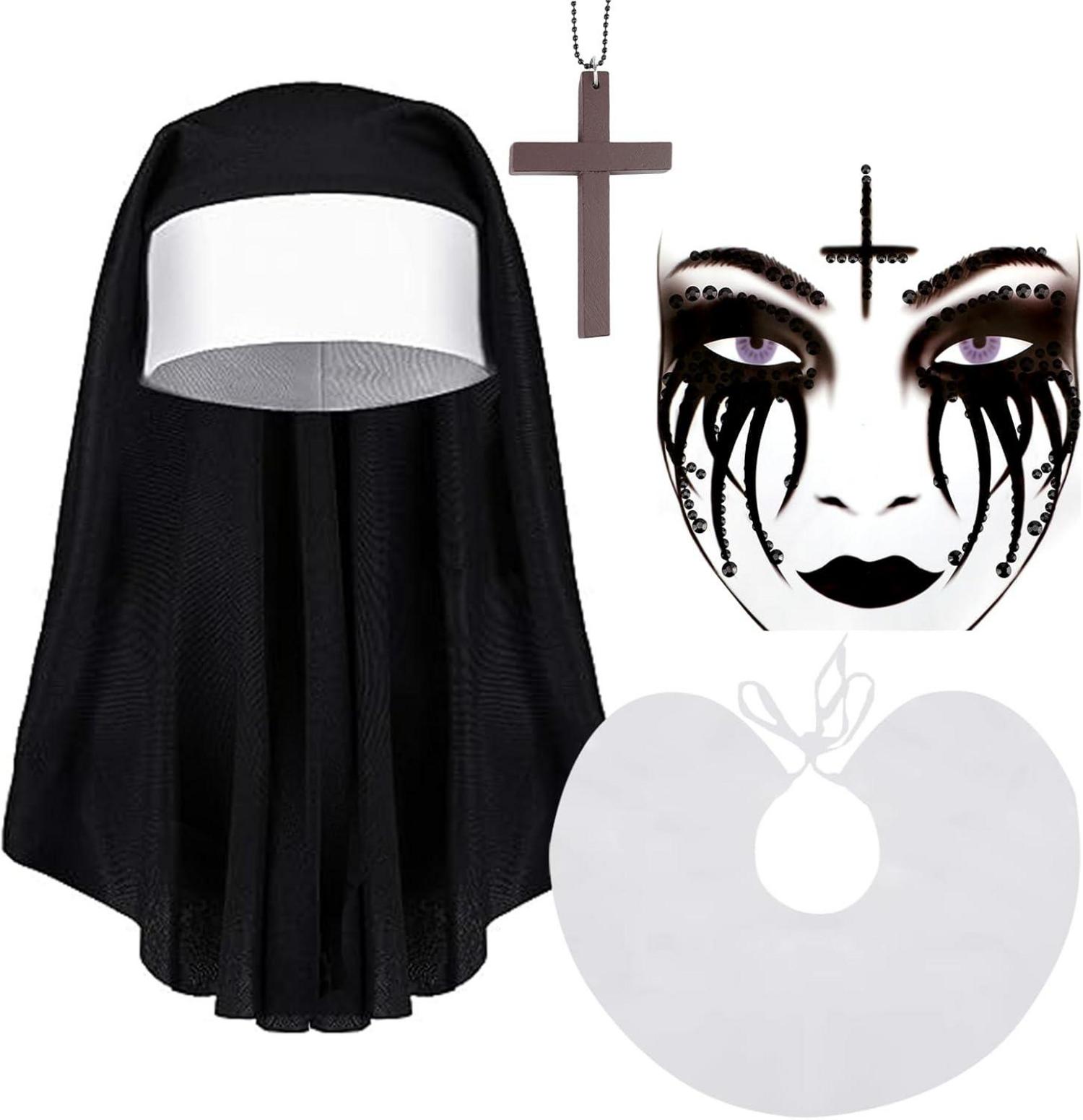 Nonne Kostüm Damen mit Nonnenhaube & Kreuz Kette