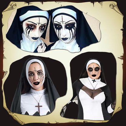 HOWAF Nonnen Kostüm Damen Halloween Karneval Fasching Outfit
