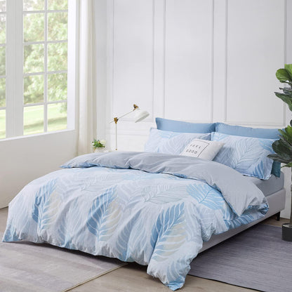 Bettwäsche-Set 200x200 cm Baumwolle Blau Blätter Optik