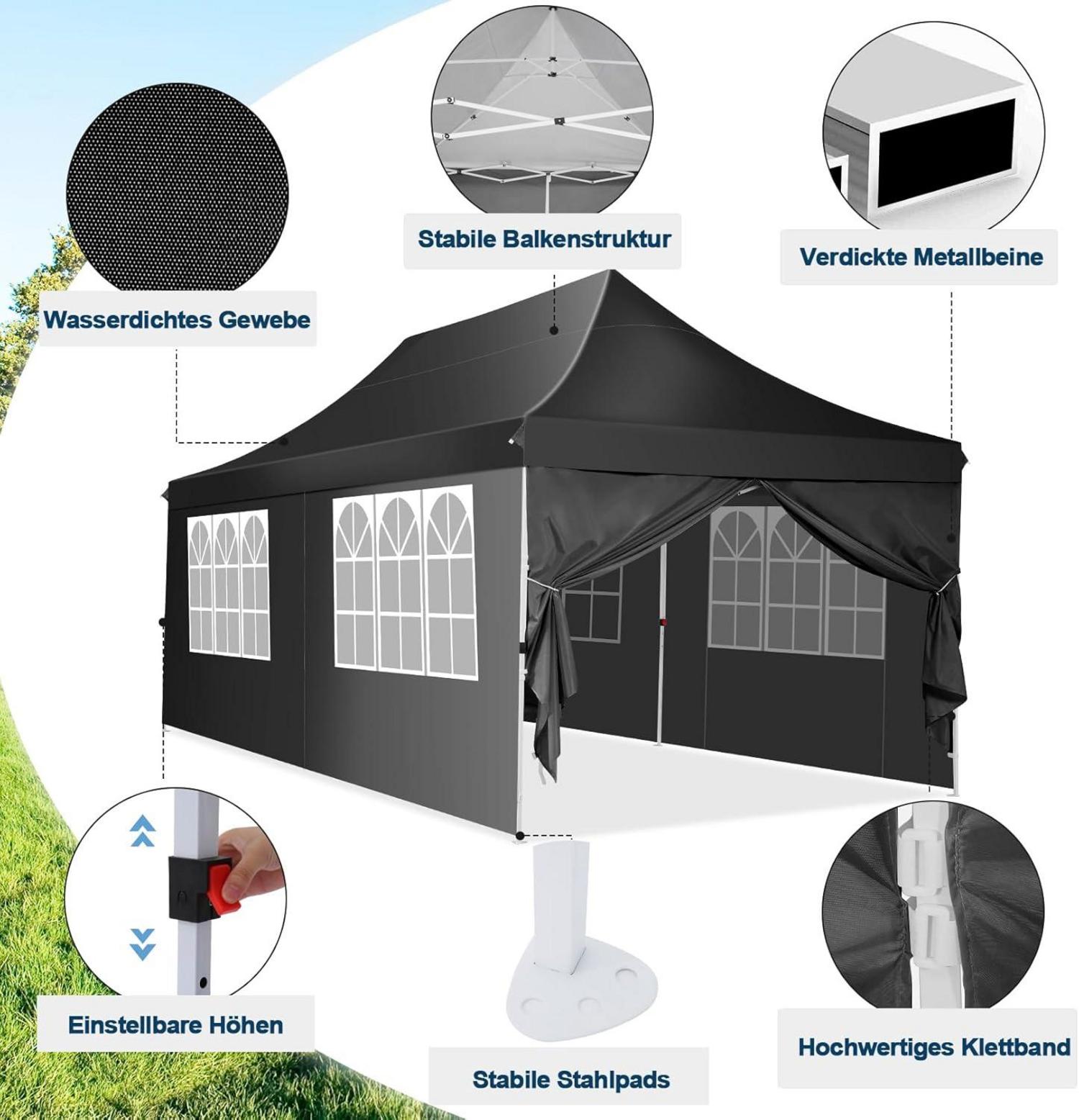 Faltpavillon 3x6m Wasserdicht Stabil Partyzelt Anti-UV Gartenpavillon