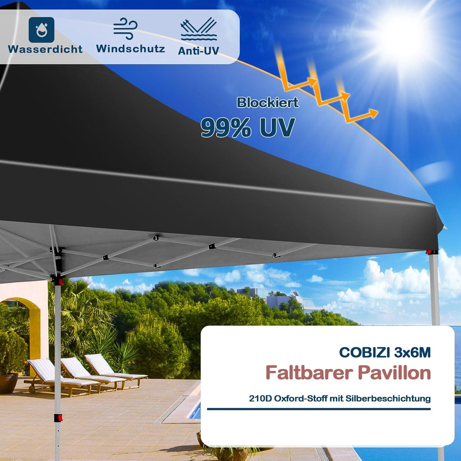 COBIZI Faltpavillon 3x6m wasserdicht stabil Gartenpavillon 6 Seitenwänden