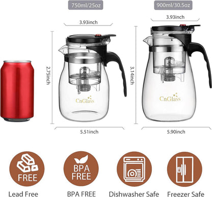 CNGLASS Glas Teekanne mit herausnehmbarem Sieb 900ml klarer
