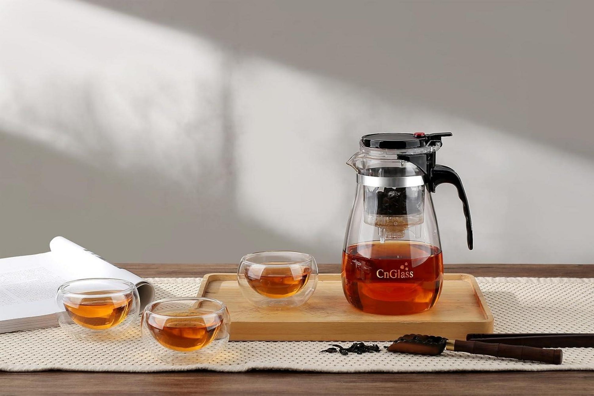 Glas Teekanne mit herausnehmbarem Sieb, 900ml klarer Teekessel für