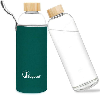 Glasflasche 1 Liter Borosilikat Trinkflasche mit Schutzhülle