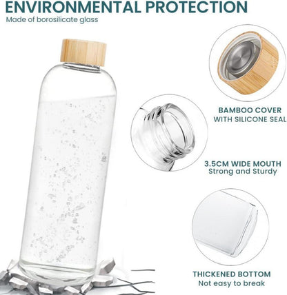 Glasflasche 1 Liter Borosilikat Trinkflasche mit Schutzhülle