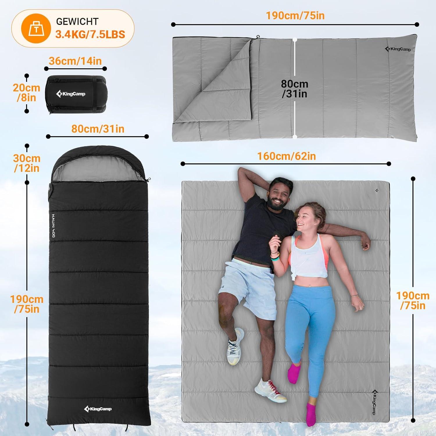 3-in-1 KingCamp Flanellschlafsack XXL für Outdoor-Abenteuer