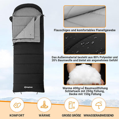 Flanellschlafsack 3-in-1 Outdoor XXL Schlafsack Baumwolle Warmer für Erwachsene