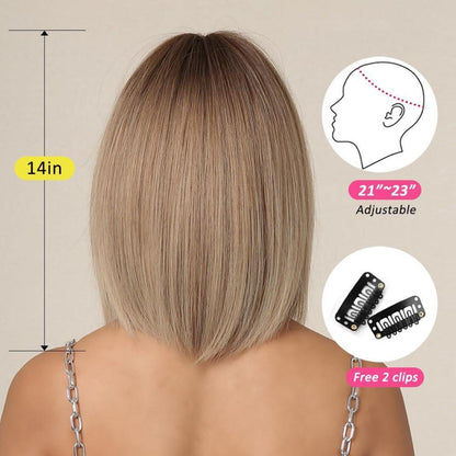 Ombre Blonde Bob Perücke mit Pony Synthetisches Haar Cosplay