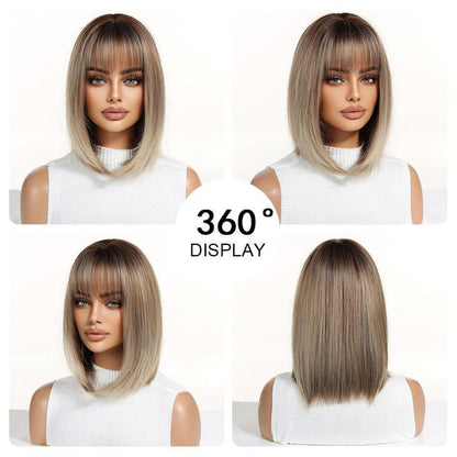 Ombre Blonde Bob Perücke mit Pony Synthetisches Haar Cosplay